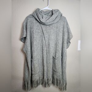 Gray Knit Open Front Cowl Neck Cardigan One Size